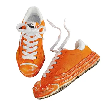 OVXUAN Retro Eriyik Kalın Taban MMY Mihara Eski Okul kanvas ayakkabılar Erkekler İçin Yüksek Sokak Düz Topuklu Vintage Çizmeler Düşük Üst Sneakers