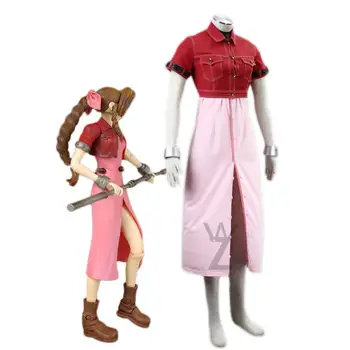 Oyun Final Fantasy VII Aerith Gainsborough Cosplay Kostüm Seksi Kız Pembe Elbise Kısa Ceket Cadılar Bayramı
