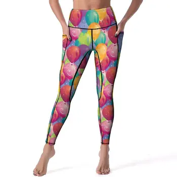 Parti Balon Yoga Pantolon Cepler Renkli Balonlar Baskı Tayt Seksi Tatlı Yoga Spor Legging Desen Spor Koşu Leggins