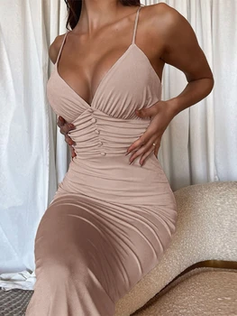 Pileli Bodycorn Seksi Elbiseler Kadınlar için Backless Halat Günlük Elbiseler Zarif Uzun yaz elbisesi Vestidos