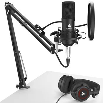 Profesyonel Mikrofon kiti ile mikrofon kayıt İçin DJ Kulaklık Monitör Kulaklık 2 in 1 Podcast Mikrofon Kiti
