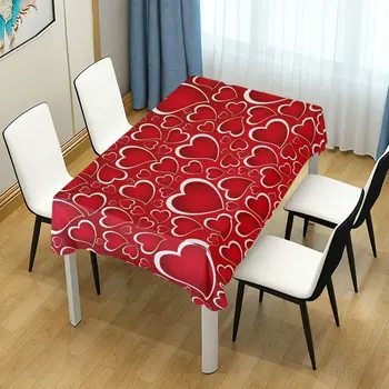 Sevgililer günü kare masa örtüsü kırmızı aşk kalp Modern masa örtüsü kumaş kapak