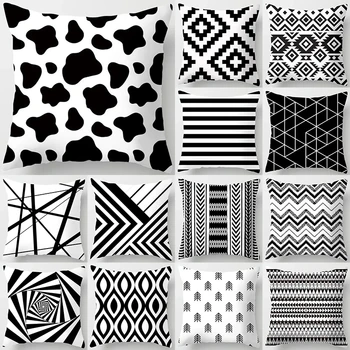Siyah Beyaz Geometrik Küp Mektup polyester yastık Örtüsü Atmak Yastık Araba Ev Dekorasyon çekyat Dekoratif Yastık Kılıfı 쿠션