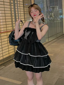 Siyah Lolita Elbise Yaz Kolsuz Loli Jsk Tatlı Kötü Goth Mori Kız Serin Lolitas Askı Elbise Kadınlar İçin Kawaii Japon