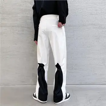 Siyah ve beyaz kontrast dikiş rahat pantolon erkek İş Pantolon 2021 Gece Kulübü Sahne Gevşek Düz Pantolon Adam w2263