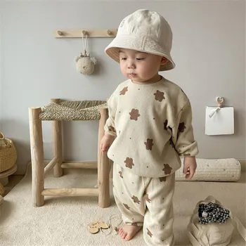 Sonbahar Bebek Bebek Karikatür giyim setleri Toddler Erkek Kız Uzun Kollu Kazak + Pantolon 2 adet Takım Elbise Çocuklar Sevimli Ayı Giysi Set