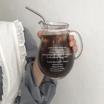 Su pipetli şişe Ins Kore Cafe Latte Kahve kulplu fincan Büyük Fincan Soğuk İçecek İçecek Cam süt tenceresi kırmızı şarap Dağıtıcı