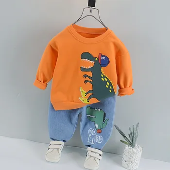 Toddler Kız Erkek giyim setleri Bahar Sonbahar Yeni Moda Çocuklar Karikatür Dinozor Üstleri Kot Bebek Spor Bebek Giysileri Takım Elbise