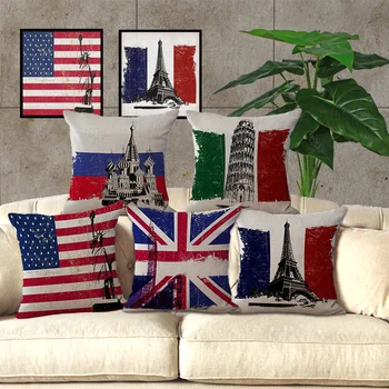 Toptan fiyat 1 parça Moda Dünya Scenic bayrağı Koltuk yastık kapak Dekoratif Ev Sandalye Atmak Yastık Kılıfı 45 * 45 cm C1027