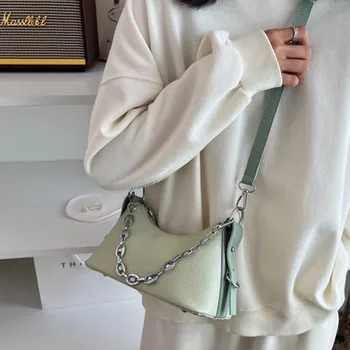 Trend omuz çantaları Kadınlar için Yüksek Kaliteli Yumuşak Deri Crossbody Çanta Metal Zincir Çanta Kadın Rahat Tüm Maç askılı çanta