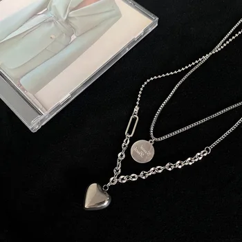 U-Büyülü Yaratıcı Çift Katmanlı Titanyum Çelik Metal Aşk Kalp Kolye Kolye Kadınlar için Sikke Madalyon Kolye Takı