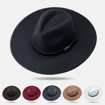 Vintage erkek Sahte Yün keçe Şapka Fedora Şapka beyefendi Geniş şapka Zarif Kraliyet Mavi Bayanlar Bere Kış Caz kovboy şapkası
