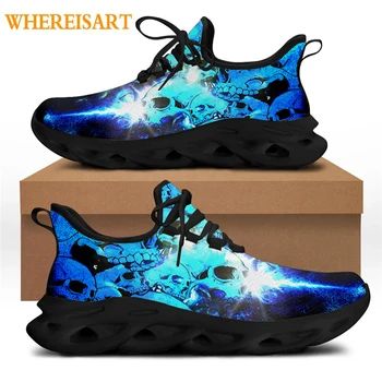 WHEREISART 2021 Moda Marka Tasarım Mavi Kafatası Ayakkabı Genç Erkek Serin Esnek Kontrol Siyah Spor Ayakkabı Yaz Rahat Koşu Ayakkabısı