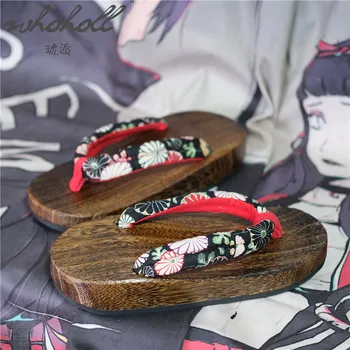 WHOHOLL Japon Takunya yazlık terlik Kadın Platformu Kama Terlik Samurai Sandalet Flip Flop Cosplay Ayakkabı Animasyon