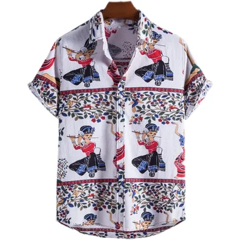 Yaz giysileri Nefes Keten erkek gömleği Vintage Çiçekli Baskılı Sosyal ve hawaii Gömlek Erkekler camisas de hombre blusa MQ803