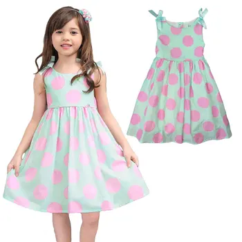 Yaz tatlı çocuk bezi kız elbise çocuk giysileri elbise kolsuz a-line yay elbise avrupa tatlı prenses nokta baskı elbiseler