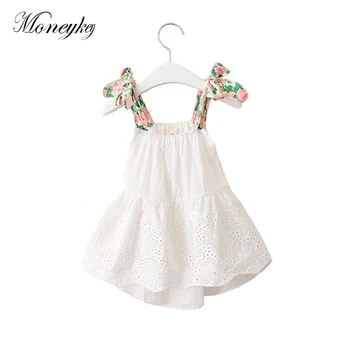 Yeni Kravat Bebek Kız yaz elbisesi Düzensiz Kolsuz Hollow Plaj Elbise Kız Giyim Pamuk Toddler Kız Beyaz Elbiseler