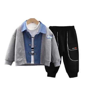 Yeni Kış Erkek Bebek Giysileri Takım Elbise Moda Kalın Çocuk Ceket T-Shirt Pantolon 3 adet / takım Toddler Rahat Kız Giyim Çocuk Eşofman