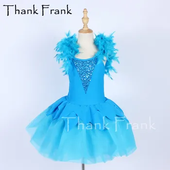 Yeni Mavi Bale Tutu Elbise Kız Kadın Tüyler Kollu Balerin Kostümleri Çocuk Pullu dans elbiseleri Yetişkin Rave Stagewear C799