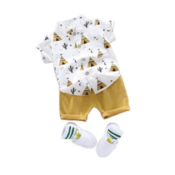 Yeni Yaz Bebek Moda Giyim Çocuk Erkek Kız Pamuklu Gömlek Şort 2 adet / takım Çocuklar Yürümeye Başlayan Giysi Bebek gündelik spor giyim