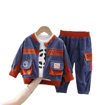 Yeni Çocuk Erkek fermuarlı ceket T Shirt Pantolon 3 adet / takım Sonbahar Moda Yürümeye Başlayan Kostüm Çocuk Spor Bahar Bebek Kız Giysileri
