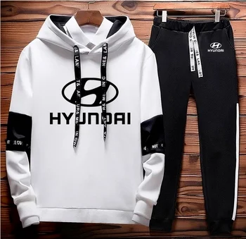 YENİ Erkek Hoodies kazak Hyundai Logo Baskılı Bahar Sonbahar Hoodies Pantolon 2 Adet takım elbise harajuku hip hop Rahat Moda Spor