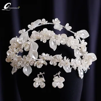 Zarif Beyaz Çiçek Taç Küpe Seti El Yapımı gelin tacı Yeni düğün elbisesi Aksesuarları Kadınlar Takı 2021 Trendleri