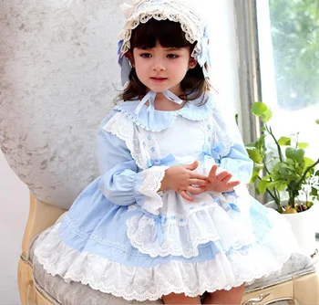 Çocuk Bebek Kız Elbise ilkbahar ve sonbahar uzun kollu Lolita tarzı saf pamuk Prenses Elbise