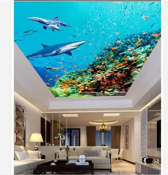Özel fotoğraf duvar kağıtları 3d tavan duvar kağıdı duvar resimleri Okyanus köpekbalığı balık yaşam oturma odası yatak odası tavan zenith duvar duvar kağıtları