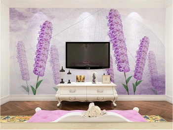 Özel papel DE parede çiçek, mor lavanta oturma odası yatak odası TV arka plan duvar su geçirmez vinil duvar kağıdı