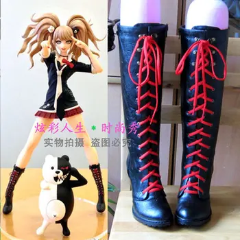 Ücretsiz Kargo Anime Danganronpa 2 Enoshima Junko Cosplay Boots Lace Up Yüksek Topuk Ayakkabı Yeni+Drop Shipping Pu Deri çizmeler