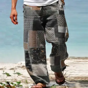 Şık Erkek Pantolon Tüm Maç Dipleri Geometrik Desen Düz Pantolon Gevşek Pantolon Rahat Pantolon