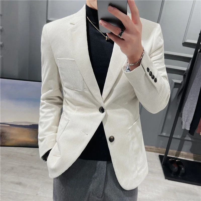 2022 Retro Kentsel Takım Elbise Ceket Moda Zarif Parti Giyim Karamel Erkekler Kadife Slim Fit Casual Blazers Görüntü 1