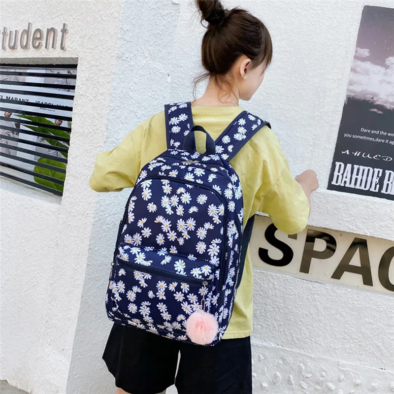 3 adet/takım Naylon Sırt Çantaları Kadınlar İçin 2020 Kolej Genç Papatya Çiçek Sırt Çantası Kızlar Rahat Mochila omuz çantaları Satchel Çanta Görüntü 5