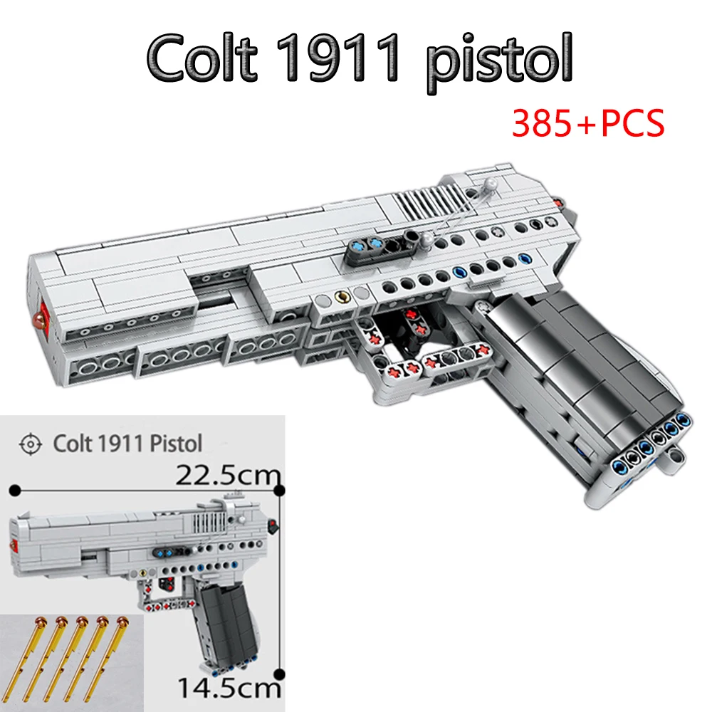 385 + ADET KAZI 88002 Yeni Askeri WW2 Colt M1991 Tabanca Çocuk Monte Yapı Taşları Keskin Nişancı Tüfeği Mermi Modeli Yüksek teknoloji Oyuncak Hediye Görüntü 0