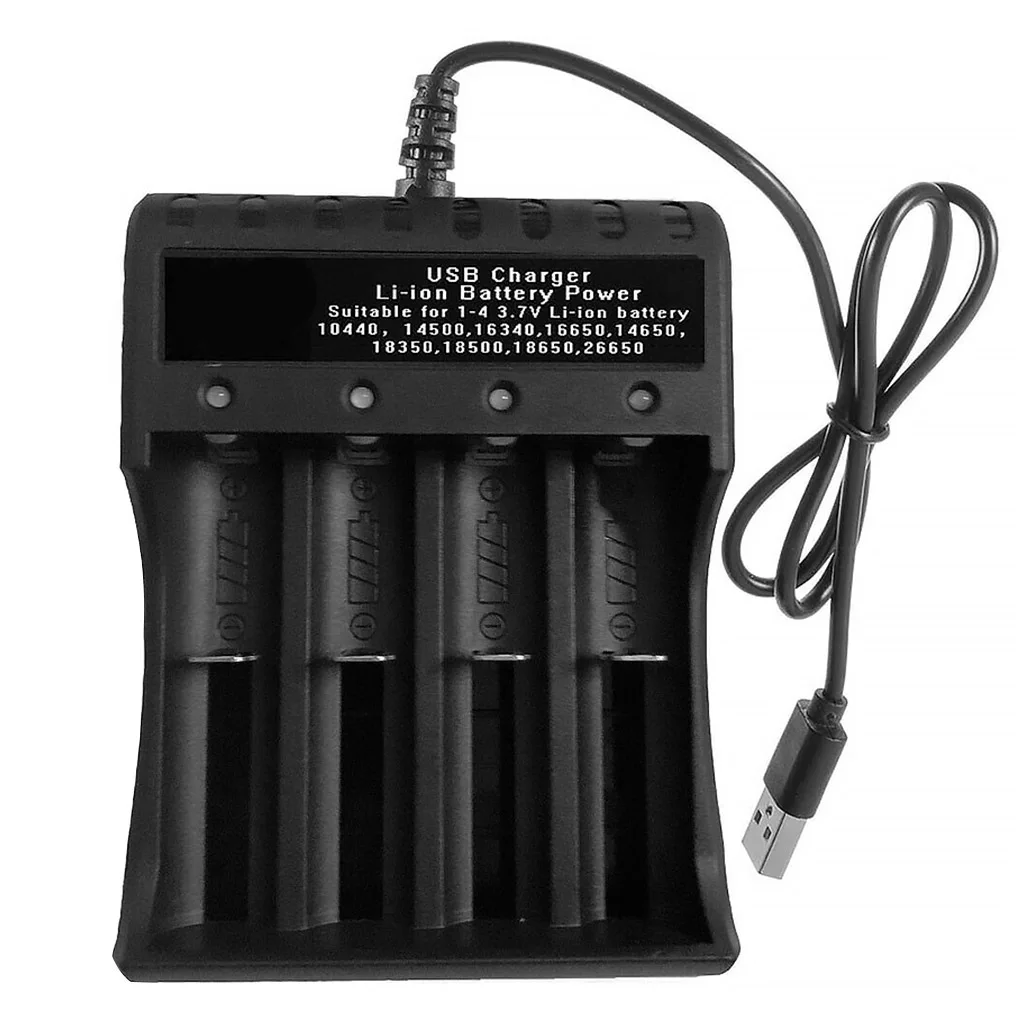 4 Yuvalı pil şarj cihazı USB güç AA AAA şarj edilebilir lityum pil şarj cihazı LED göstergesi ile Görüntü 0