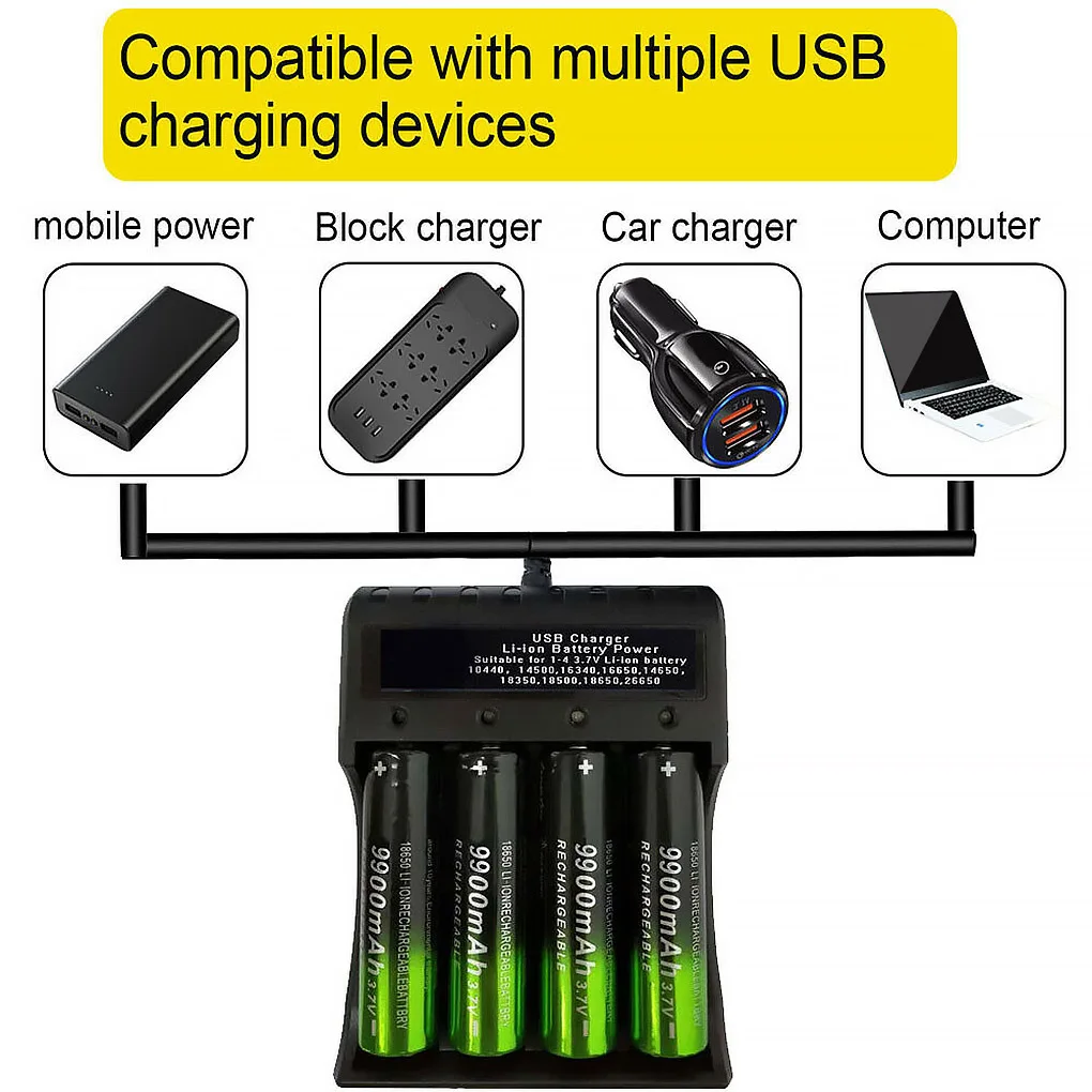4 Yuvalı pil şarj cihazı USB güç AA AAA şarj edilebilir lityum pil şarj cihazı LED göstergesi ile Görüntü 1