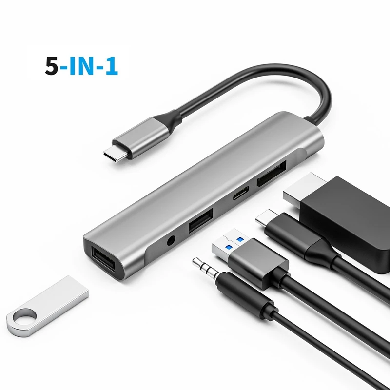 5 İN 1 USB-C Hub Adaptörü, 4K@60Hz DisplayPort USB 2.0 Tip C 60W PD Yerleştirme İstasyonu Dizüstü Masaüstü için, W27H Görüntü 1