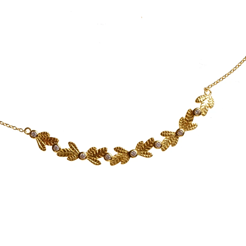 Amorita butik silver925 altın rengi zeytin dalı Kolyeler Görüntü 1