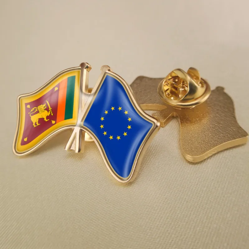 Avrupa Birliği ve Sri Lanka Çapraz Çift Dostluk Bayrakları Broş Rozetleri Yaka İğneler Görüntü 1