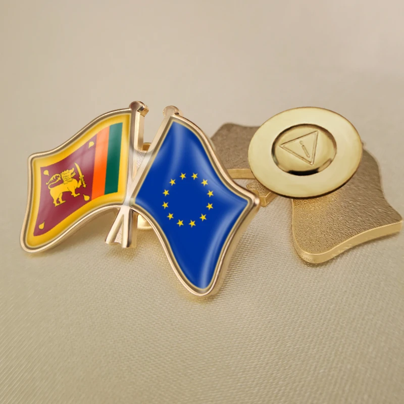 Avrupa Birliği ve Sri Lanka Çapraz Çift Dostluk Bayrakları Broş Rozetleri Yaka İğneler Görüntü 2