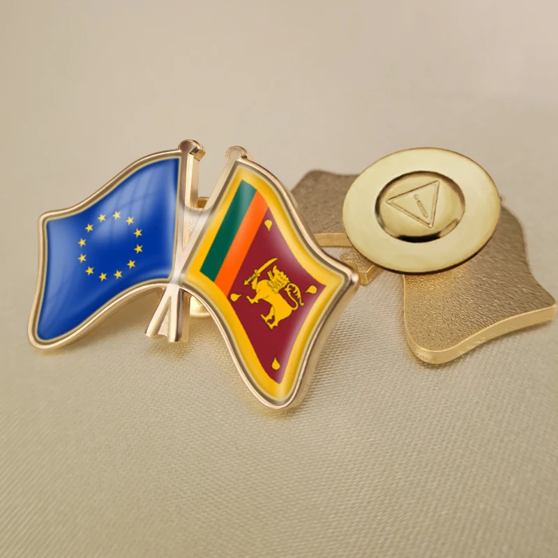 Avrupa Birliği ve Sri Lanka Çapraz Çift Dostluk Bayrakları Broş Rozetleri Yaka İğneler Görüntü 3