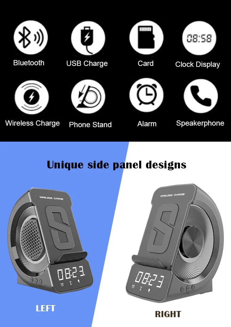 Bluetooth hoparlör İle 10W Kablosuz Şarj FM Radyo dijital alarmlı saat Saat TF kart Çalar Kablosuz Şarj telefon standı Görüntü 5
