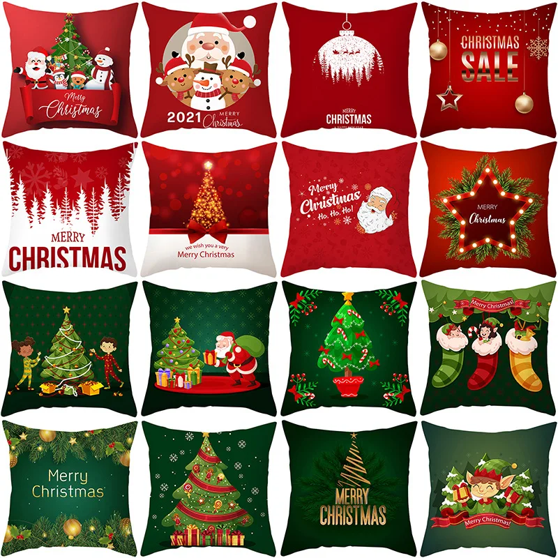 Iskandinav Tarzı Kırmızı Karikatür Noel Baba Serisi noel ev dekorasyonu Polyester Yastık Kılıfı Görüntü 0