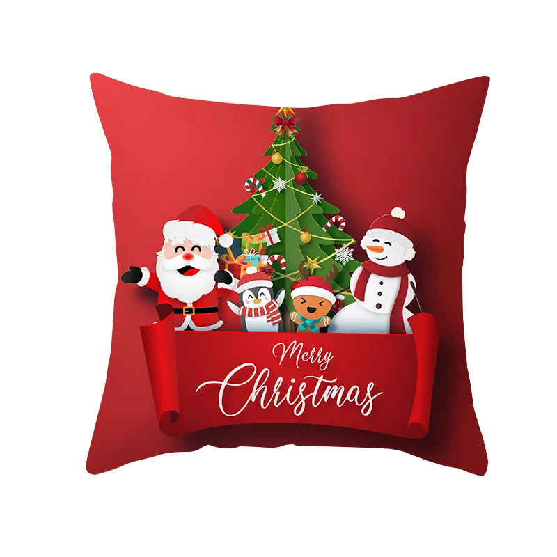 Iskandinav Tarzı Kırmızı Karikatür Noel Baba Serisi noel ev dekorasyonu Polyester Yastık Kılıfı Görüntü 2