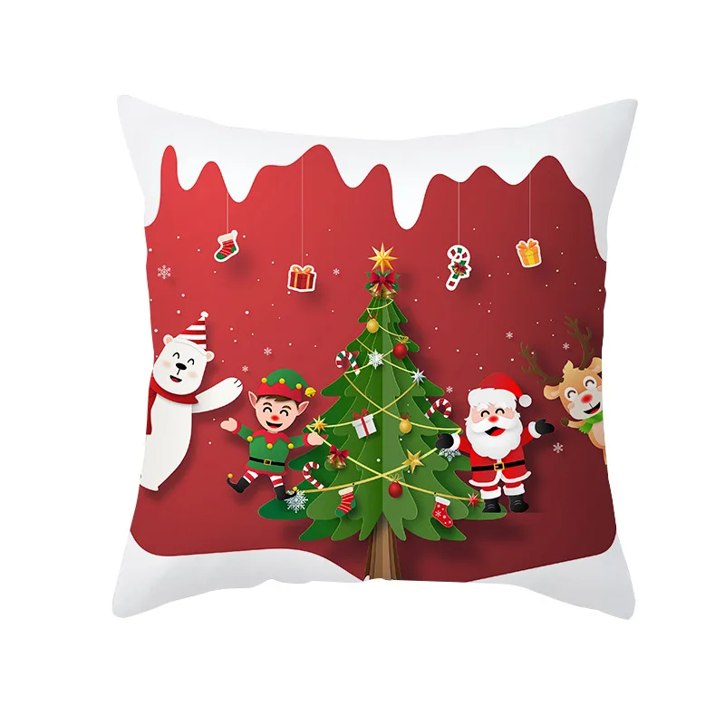Iskandinav Tarzı Kırmızı Karikatür Noel Baba Serisi noel ev dekorasyonu Polyester Yastık Kılıfı Görüntü 3