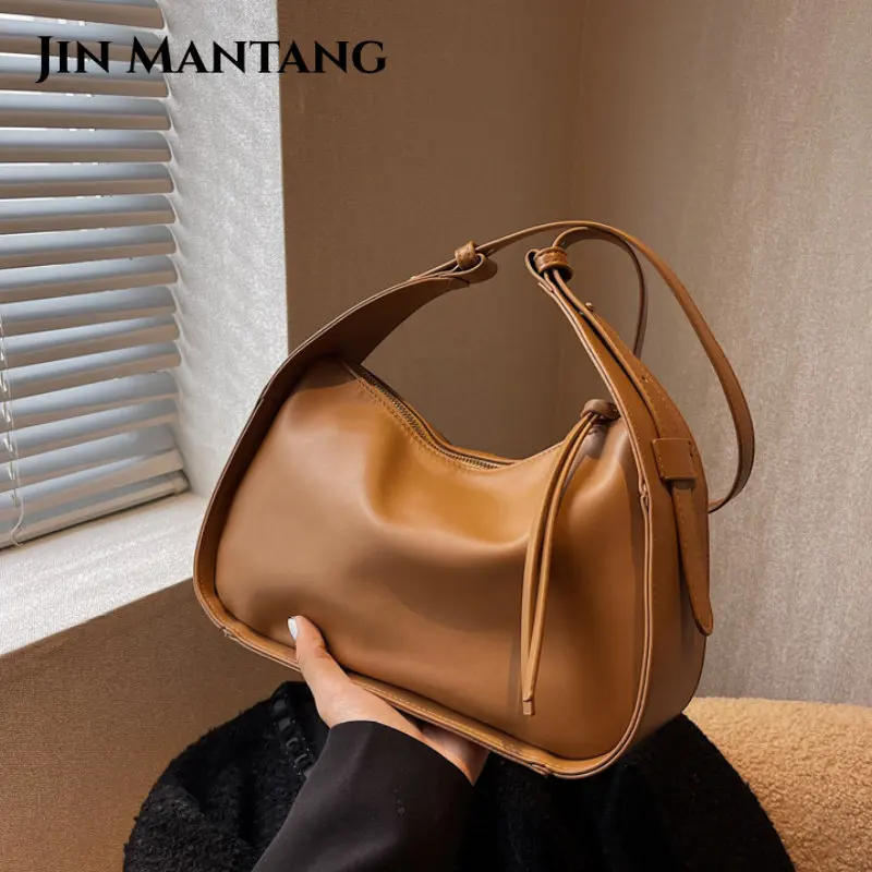 JIN MANTANG Omuz Crossbody Çanta Kadınlar için 2023 Trend Küçük Deri Tasarımcısı Vintage Seyahat Kova Çanta ve Çantalar Bolsos Görüntü 0