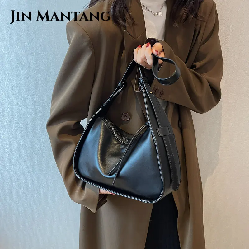 JIN MANTANG Omuz Crossbody Çanta Kadınlar için 2023 Trend Küçük Deri Tasarımcısı Vintage Seyahat Kova Çanta ve Çantalar Bolsos Görüntü 2