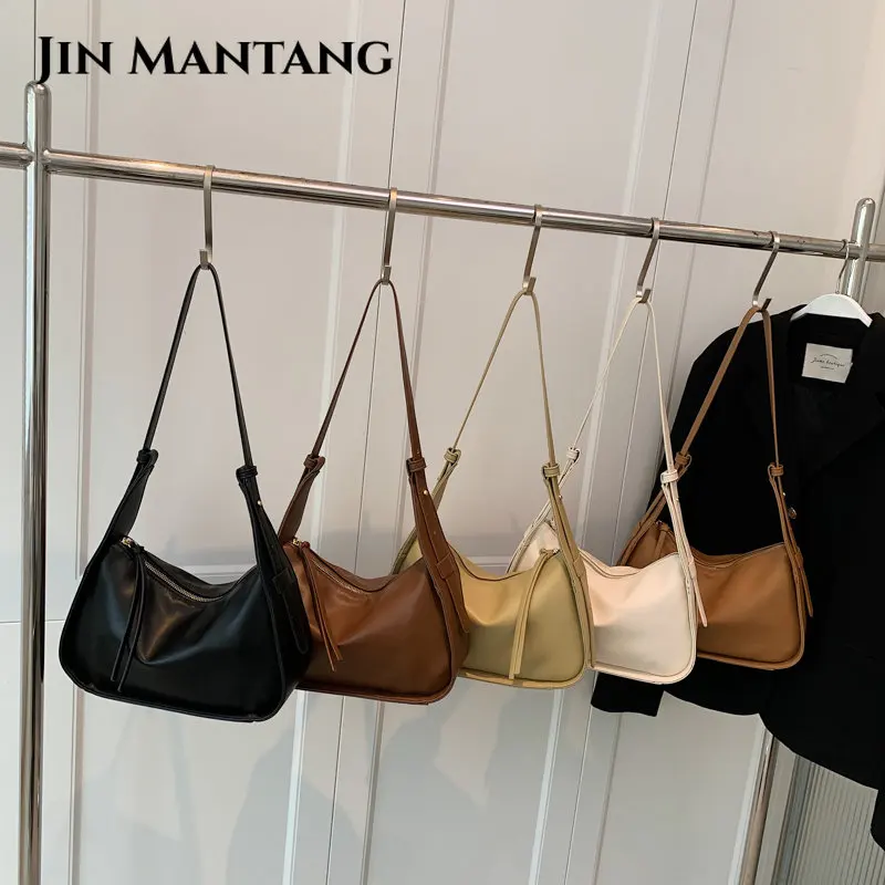 JIN MANTANG Omuz Crossbody Çanta Kadınlar için 2023 Trend Küçük Deri Tasarımcısı Vintage Seyahat Kova Çanta ve Çantalar Bolsos Görüntü 4