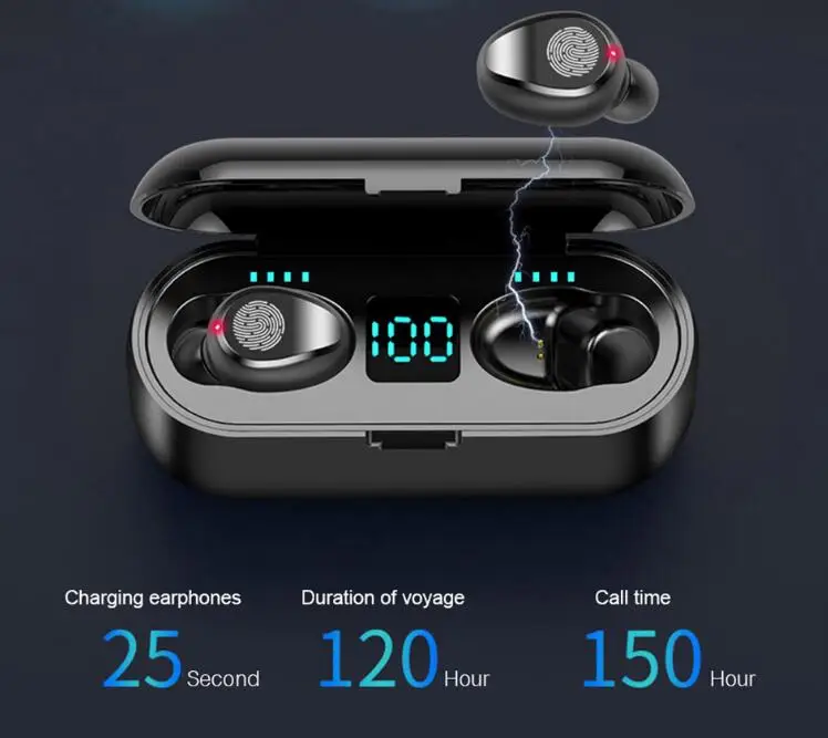 Kablosuz Kulaklık Bluetooth V5. 0 F9 TWS LED Ekran 2000mAh Şarj Kutusu Kulaklık Mikrofon İle vs b11 tüm akıllı telefon için Görüntü 2